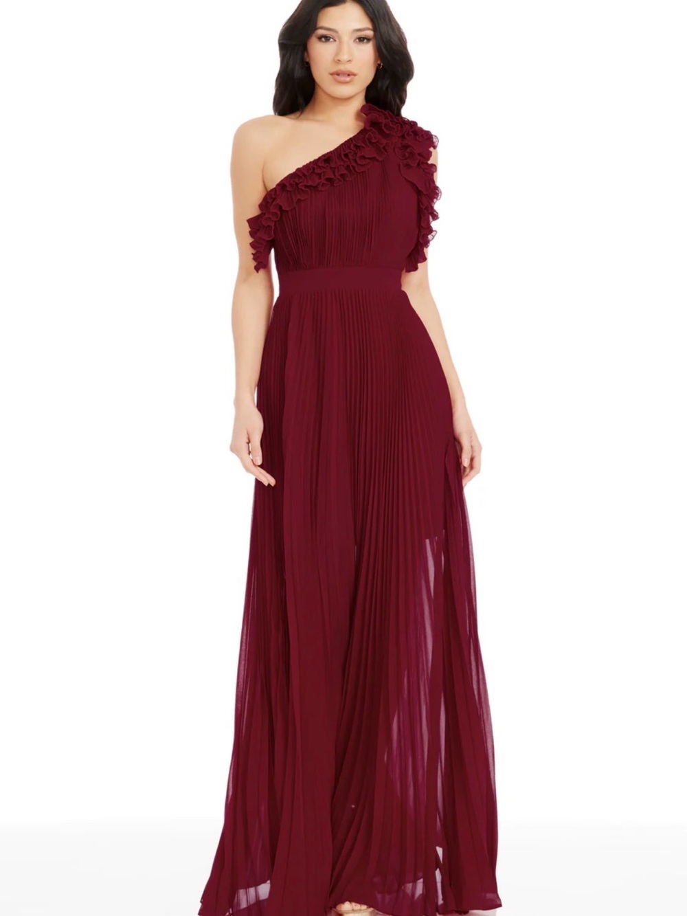 Dress the Population Veda One Shoulder Pleated Chiffon Gown, XL